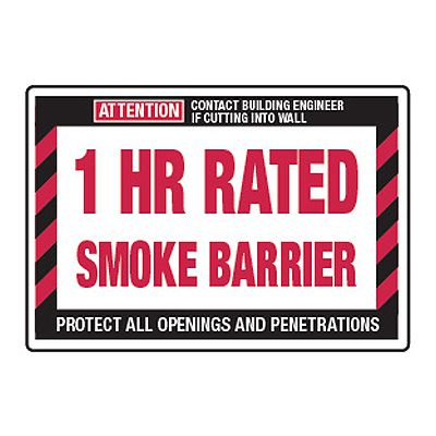 1 Hour Rated Smoke Barrier - Fire Wall Warning Signs