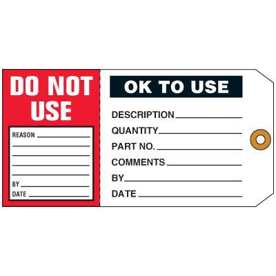 O.K. To Use/Do Not Use 2-in-1 Status Tag