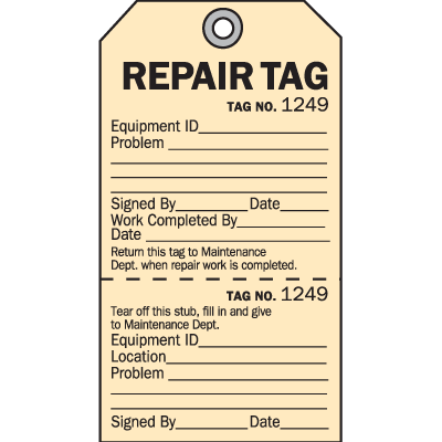 2 Part Repair Tags