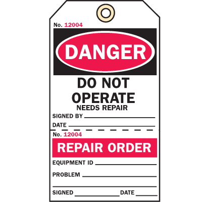 2 Part Repair Tags - Danger Repair Order