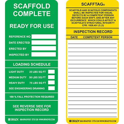 Scafftag® Scaffold Complete Ready For Use Insert Tags