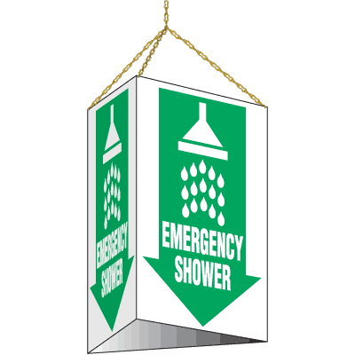 Emergency Shower 3-Sided Location Sign