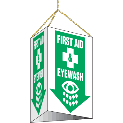 First Aid And Eyewash 3-Sided Sign