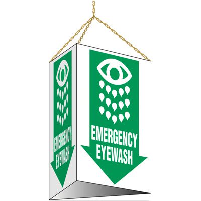 Emergency Eyewash 3-Sided Location Sign