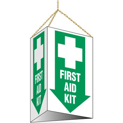 First Aid Kit 3-Sided Location Sign