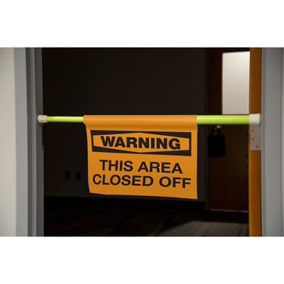 Warning This Area Closed Off Hanging Doorway Barricade Sign Kit