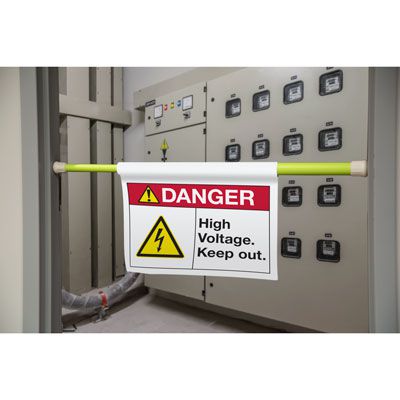 Danger High Voltage Keep Out Hanging Doorway Barricade Sign Kit
