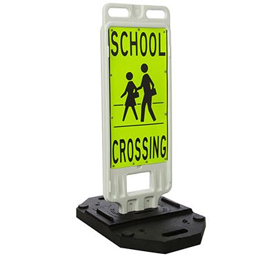 School Crossing For Pedestrians - 40" H x 14" W Plastic Diamond-Grade Traffic Control Crosswalk Sign