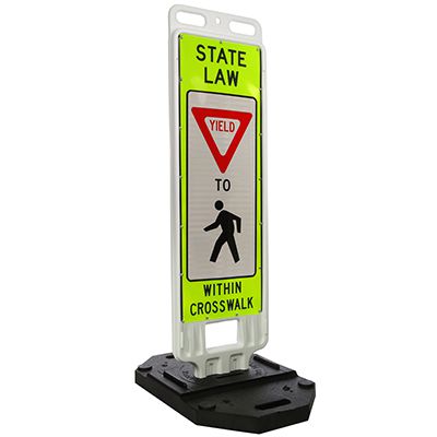 YIELD To Pedestrian Within Crosswalk - State Law - 51" H x 14" W Plastic Diamond-Grade Traffic Control Crosswalk Sign