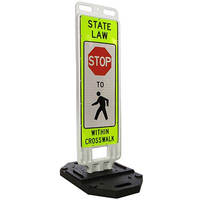 STOP State Law Stop For Pedestrians Within Crosswalk - 51" H x 14" W Plastic Diamond-Grade Traffic Control Paddle