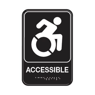 Accessible W/ Dynamic Accessibility Symbol - ADA Braille Tactile Signs