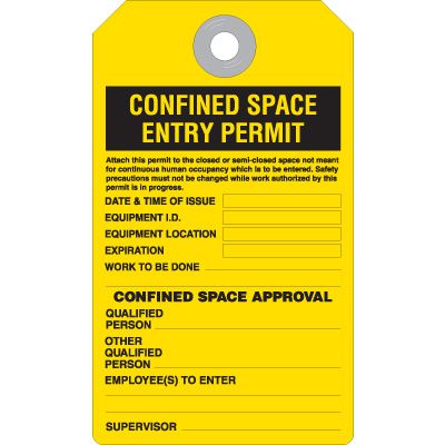 Confined Space Entry Permit Accident Prevention Tag