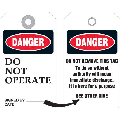 Danger Do Not Operate Custom Write-On Equipment Tags