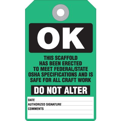 Scaffold OK Accident Prevention Tag