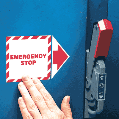 Add-An-Arrow Lockout Labels- Emergency Stop
