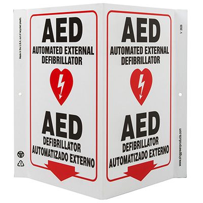 AED Bilingual V-Style Sign
