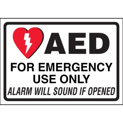 AED Alarm Will Sound Cabinet Label