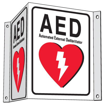 3-Way Plastic AED Sign - Automated External Defibrillator