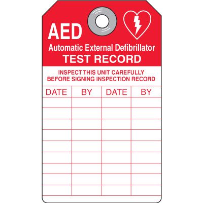 Heavy Duty Plastic AED Test Record Tag