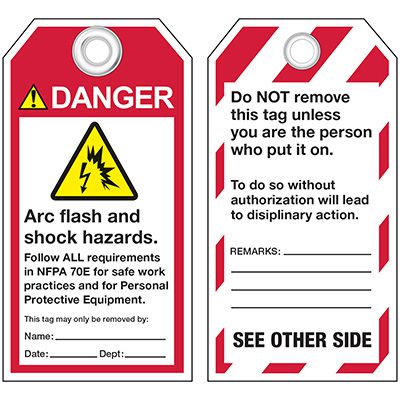 ANSI Danger Safety Tags: Arc Flash And Shock Hazard