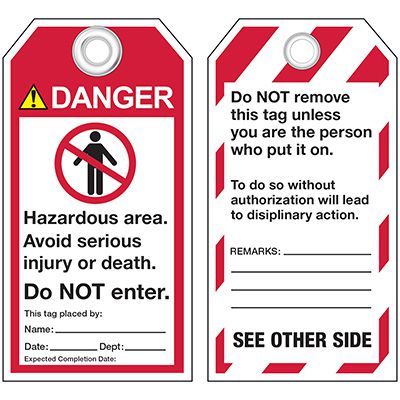 ANSI Danger Safety Tags: Hazardous Area