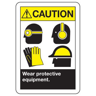 Wear Ear Eye Hand Head Protective Equipment Caution Sign