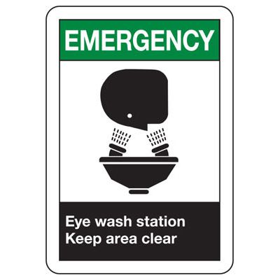 Emergency Eyewash Station Signs - Keep Area Clear