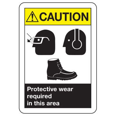 ANSI Signs - Caution Protective Wear Required In This Area