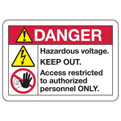 Electrical Safety Signs - ANSI Danger Hazardous Voltage Keep Out