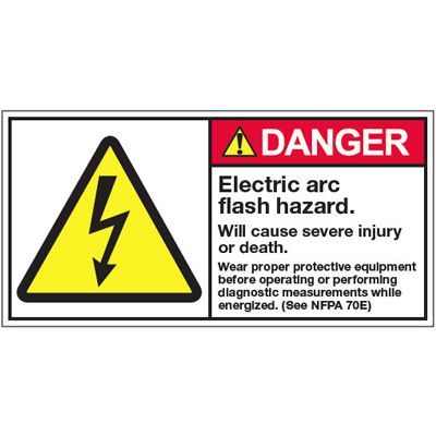 ANSI Warning Labels - Danger Electric Arc Flash Hazard