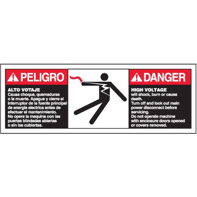 Bilingual ANSI Warning Labels - Danger High Voltage