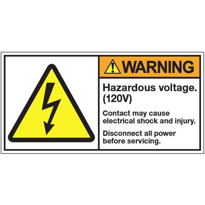 ANSI Warning Labels - Warning Hazardous Voltage 120V