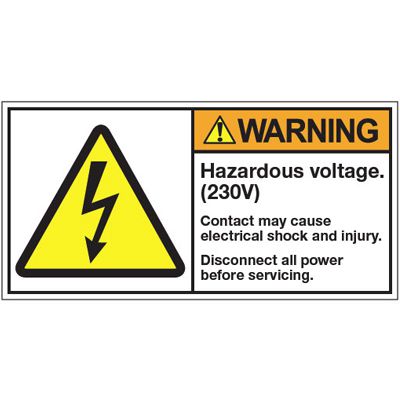 ANSI Warning Labels - Warning Hazardous Voltage 230V