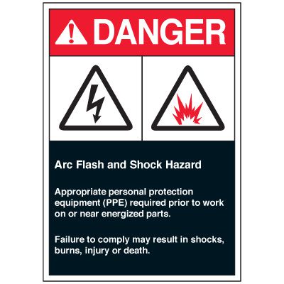Arc Flash Labels - Danger Arc Flash & Shock Hazard
