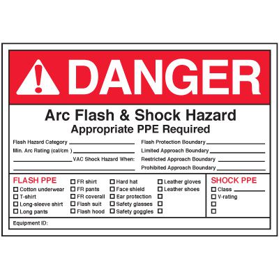 Arc Flash Labels - Danger Arc Flash & Shock Hazard Appropriate PPE Required