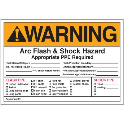 Arc Flash Labels - Warning Arc Flash And Shock Hazard Appropriate PPE Required Flash Hazard Category