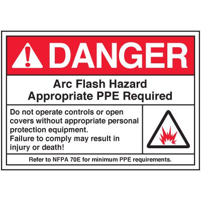Danger Labels - Arc Flash Hazard PPE Required w/Symbol