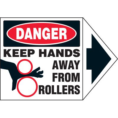 Arrow Labels - Danger Keep Hands Away From Rollers