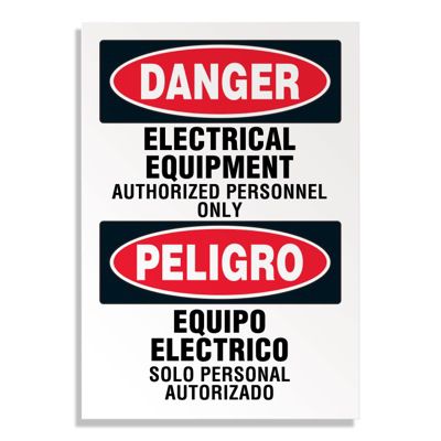 Bilingual Voltage Warning Labels - Danger Electrical Equipment