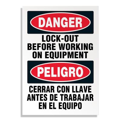 Bilingual Lockout Labels - Danger Lock-Out Before Working on Equipment