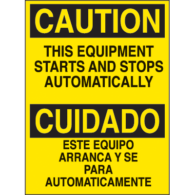 Bilingual Hazard Labels - Caution This Equipment Starts Automatically