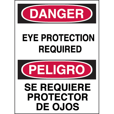 Bilingual Hazard Labels - Danger Eye Protection Required