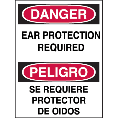 Bilingual Hazard Labels - Danger Ear Protection Required