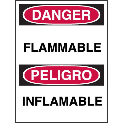 Bilingual Hazard Labels - Danger Flammable