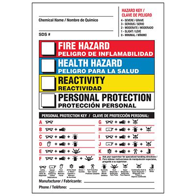 Bilingual HMIS Labels - Hazard & PPE Key