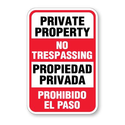 Bilingual No Trespassing Signs - Private Property