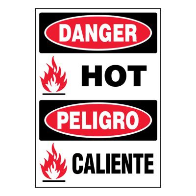 Bilingual Super-Stik Signs - Danger Hot