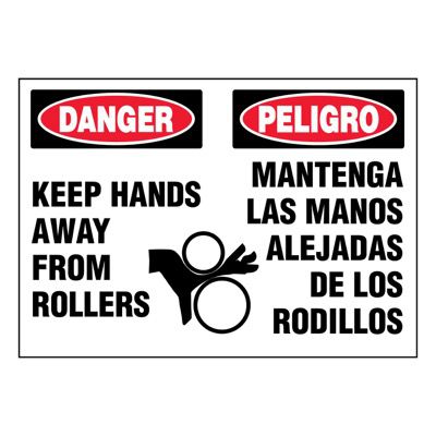 Bilingual Super-Stik Signs - Danger Keep Hands Away