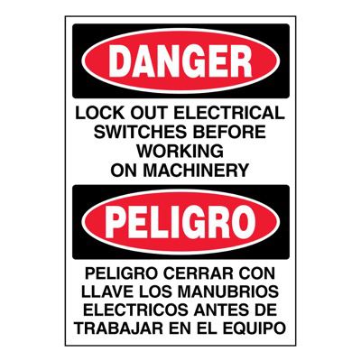Bilingual Super-Stik Signs - Danger Lockout Electrical