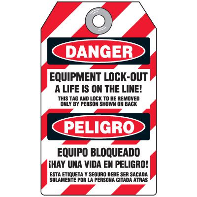 DuroTag™ Danger Equipment Lock-Out Bilingual Lockout Tagout Tags